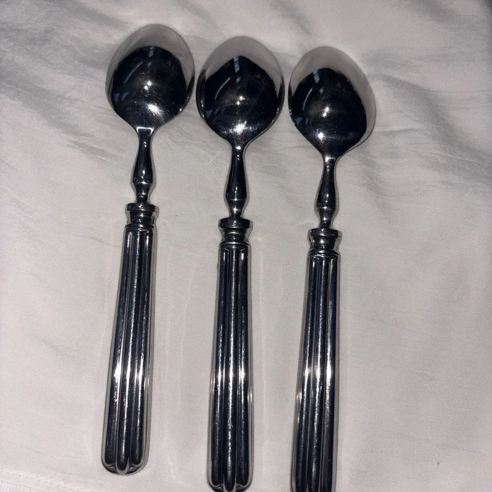 Pottery Barn TOULOUSE Soup Spoons (Set of 3) 18/10 Stainless Portugal 7 5/8